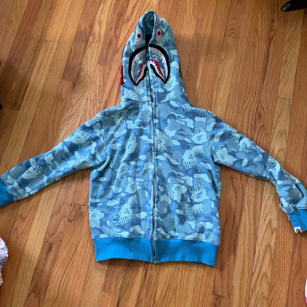 Bape Blue Camo Shark Hoodie